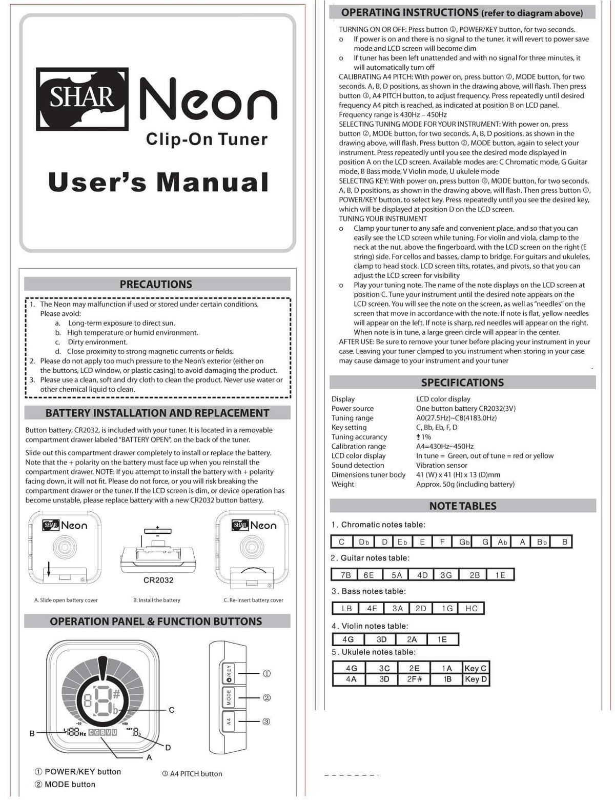 Shar Neon Clip-On Tuner