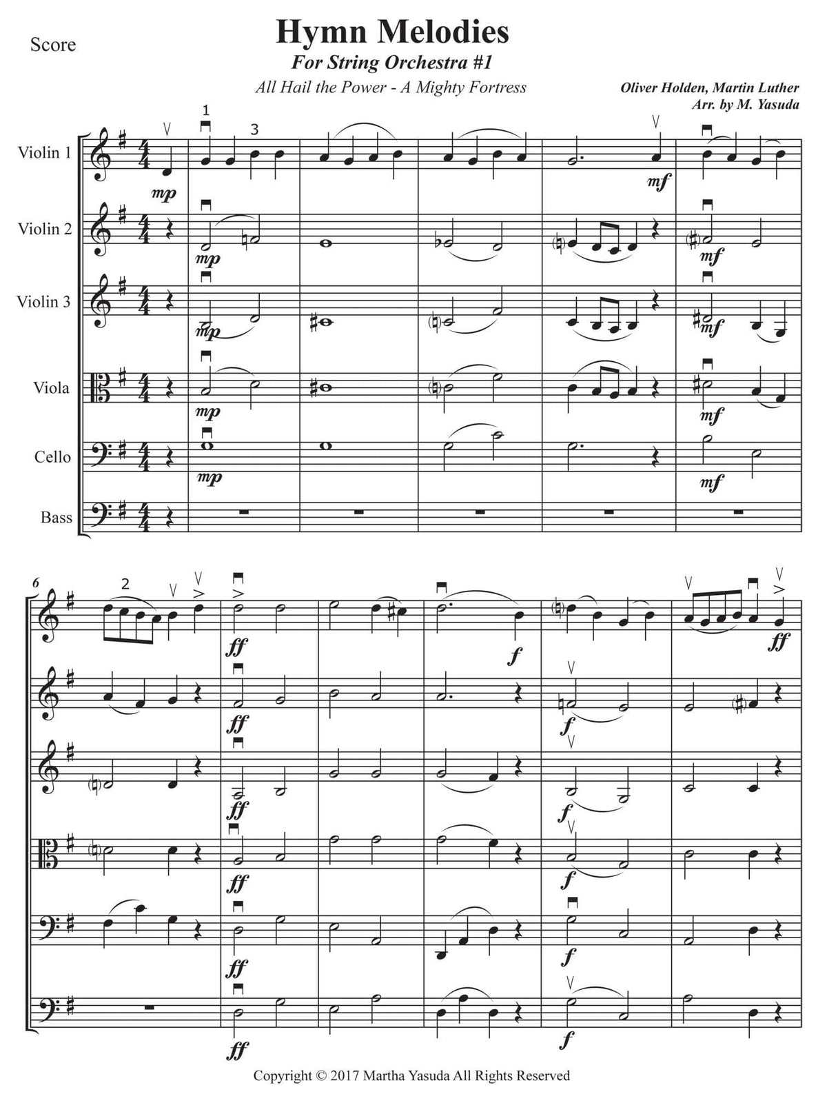 Yasuda, Martha - Hymn Melodies For String Orchestra / Quartet - Digital Download