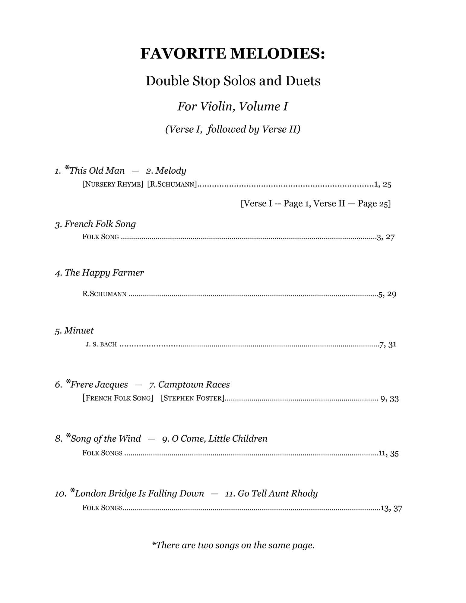 Yasuda, Martha - Favorite Melodies: Double Stop Solos and Duets for Violin, Volume I - Digital Download
